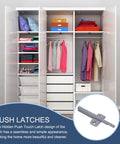 Image of a wardrobe using a Magnetic Push Latches Set For Cabinets And Drawers, Hidden Touch Latch Hardware For Doors And Wardrobes, Gray Finish.