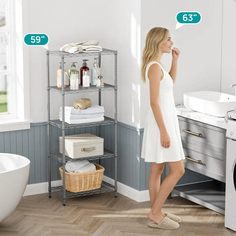 Heavy Duty Five Tier Wire Shelving Rack With Adjustable Metal Storage Shelves For Pantry Garage Built Like A Tank Holds A Ton Zero Sweat Setup And Long Lasting Rust Resistance