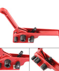 Heavy Duty Manual 4 In 1 Pallet Packaging Strapping And Banding Kit Featuring Ratchet Tensioner Sealer Cutter showing red ratchet tensioner.