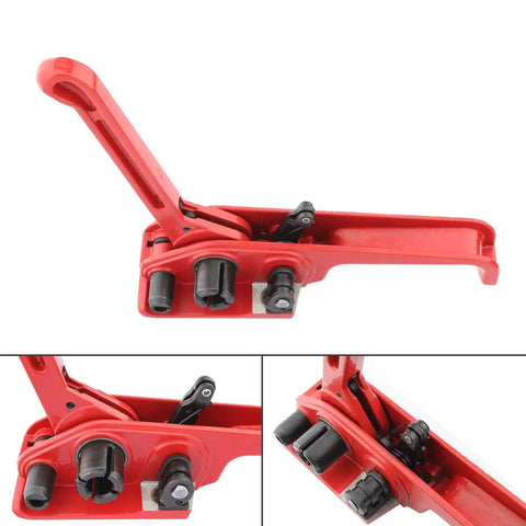 Heavy Duty Manual 4 In 1 Pallet Packaging Strapping And Banding Kit Featuring Ratchet Tensioner Sealer Cutter showing red ratchet tensioner.