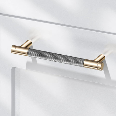 12 Pack 3 Inch Barrel Cabinet Pulls Gold And Grey Aluminum Handles For Cabinets And Drawers, corrosion-resistant installed view