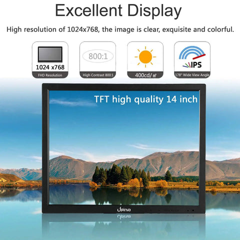 14 Inch Portable All In One Security Monitor With 1024x768 LCD showing high-quality landscape display features.