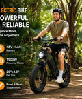 All Terrain Fat Tire Electric Bike For Adults With 1500W Peak Motor 28 MPH Top Speed And 50 Mile Range in forest path