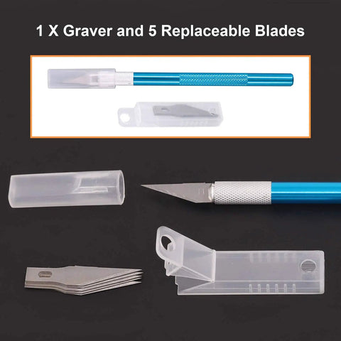 Graver and blades from the Ten Piece Model Tools Craft Set for Beginners to Pros Modeler Building Kit with Handy Tools.