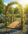Built Tough 7Ft Steel Garden Arbor With Side Trellis Rust Resistant Powder Coated Archway For Backyard Weddings And Outdoor Decor Includes Ground Stakes Easy Assembly in vibrant garden setting with flowers.