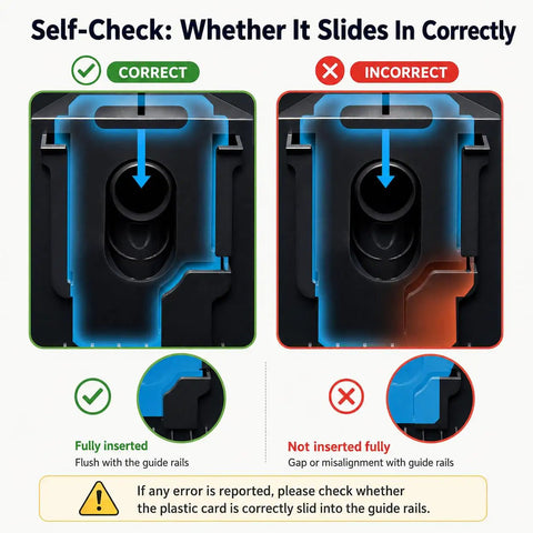 Diagram showing correct and incorrect insertion of vacuum bags in Roomba, highlighting proper alignment and fit with guide rails.