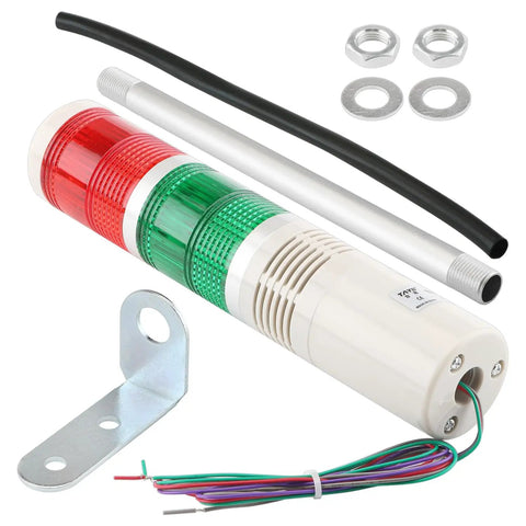 24V AC Industrial Signal Light Tower Kit With Red And Green LED Alarm Lights Sound 3W Plastic Housing components displayed