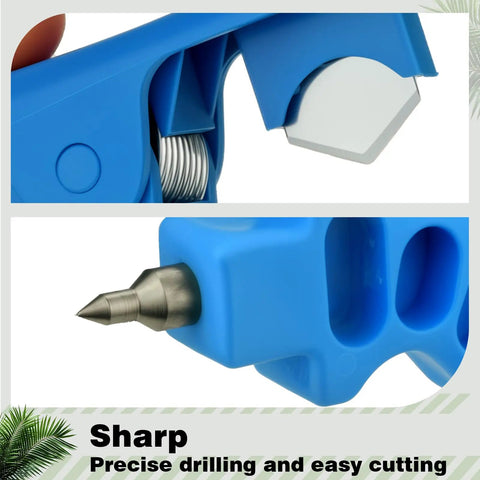 Close-up of 2 In 1 Drip Irrigation Punch Tool Kit with hole puncher and hose cutter for garden systems