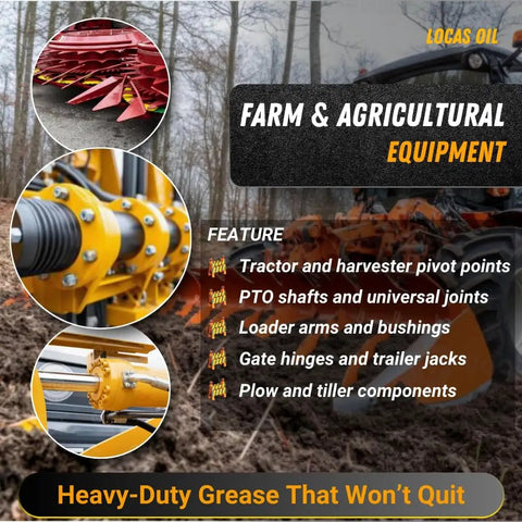 Heavy Duty Lithium Complex Grease 14.5 Oz Cartridges 20 Pack With Free Microfiber Towel Green All Purpose Grease For Bearings Trailers Chassis U-Joints And Industrial Equipment featuring farm equipment applications.