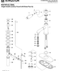 Exploded view of Paris Single-Handle Bathroom Faucet In Brushed Brass, showing parts and assembly for deck-mount installation.