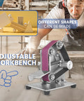 Mini Belt Sander Kit With 15 Abrasive Belts, 7 Speed Adjustable Edge Sharpening Tool in workshop setting with adjustable workbench