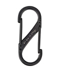 Dual Gate Stainless Steel S Biner Carabiner Set For Keys And Gear Clips To Your Backpack Belt Loop Or Pocket Heavy Duty Black Finish Size One Includes Two Carabiners in black, size #1 shown, weight rating etched on bar.