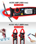 Digital Clamp Meter Auto Range True RMS 2000 Counts AC DC Amp Meter Multimeter With Voltmeter, close-up of controls