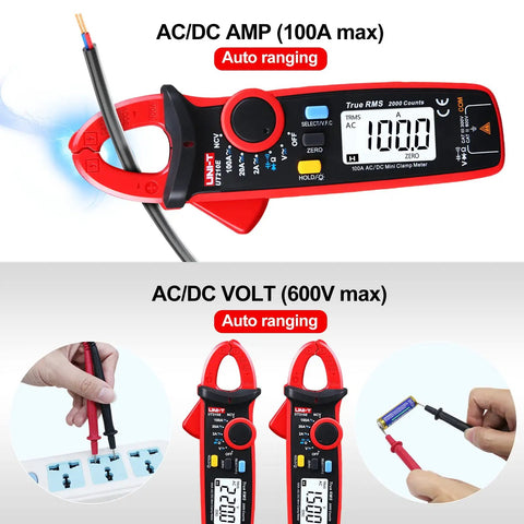 Mini Digital Clamp Meter And Phillips Screwdriver Kit For HVAC And Home DIY For Pros And DIYers True RMS AC DC Amp Meter Multimeter Tester With Voltmeter Continuity Capacitance And Ohms Cross Screwdriver Included All In One Electric Tool displayed with usage examples