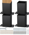 Hella Durable Heavy Duty Post Brackets 4 Pack Matte Black Wood Column Base Connectors For Deck Railing And Pavilion Support, includes screws and wrench.