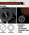 Seven Inch Aluminum Miter Saw Protractor With Sick Accuracy And Bonus Adjustment Wrench showing precision scales for accurate angles.