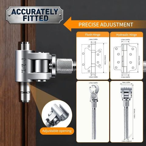 New Gen Pro Grade Door Hinge Adjustment Tool For Sagging, Sticking, And Misaligned Doors showing steel construction and measurements