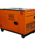 Black Heavy Duty 6300 Watt Diesel Generator Beast With Electric Start And Oil Shutoff side view with rolling wheels.