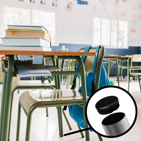 Classroom chair with 1 Inch Outer Diameter Ribbed Plastic Hole Plugs For Round Tubing Black End Caps And Furniture Leg Inserts