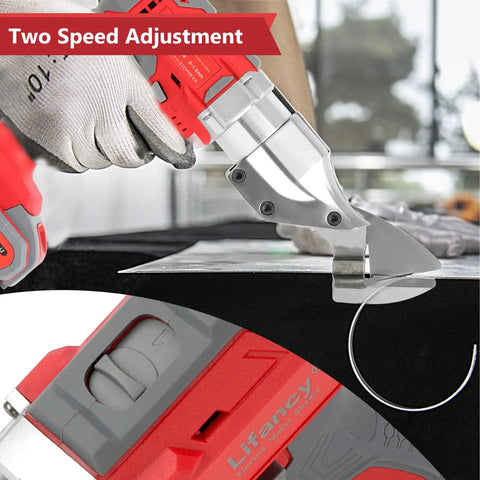 21V Cordless Metal Shears for Cutting Sheet Metal 14 Gauge 0 to 3000 SPM with dual 3000mAh batteries, cutting metal