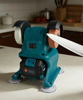 Dude, this YDuupxe Mini Bench Grinder is totally sick for your workshop with dual wheels sharpening a knife.