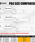 Diagram showing PB4 size comparison for lightweight nylon rod and reel case that stashes 2-3 poles for easy storage, not for surf rods.