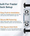 Slick Smart Push In Cage Nuts And M6 Rack Screws Kit With 40 Heavy Duty Mounts And 80 Bolts For 19 Inch Server Cabinets Network Racks And Av Gear No Sweat Quick Snap Install, showcasing easy installation features.