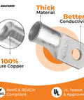 Heavy Duty Battery Lugs Kit With Tin Copper Ring Terminals showing thick material and 100% pure copper design