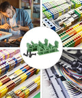 Green 20 Pack DIN Rail PCB Mount Bracket Clips for C45 Rail Fits 35mm and 15mm Wide Rails Easy Install and Detach Carrier Clips Panel Mount Ready System DIY Friendly shown in various setups, with focus on green clips and control system context.