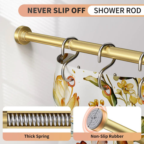 Gold Shower Curtain Rod 34 To 66 Inches Adjustable Telescopic Spring Tension No Drill Rustproof Non Slip detail