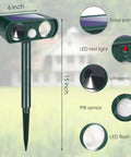 4 Pack Solar Powered Ultrasonic Animal Deterrents For Outdoor Gardens With Motion Sensor And Flash Light IP65 Waterproof Protects Against Cats Deer Squirrels Rabbits Foxes Raccoons Dogs, 15 inch stake