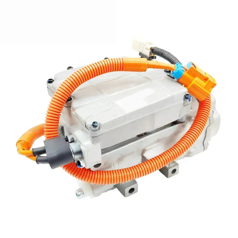 Rugged Electric AC Compressor Compatible With Byd Qin EV Cooling Pump BC28A 409V in compact design with orange wiring hoses.