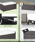 Outdoor 34 Gallon Storage Bench With Seat Cushion And Waterproof Liner, Wicker Brown Deck Box With Side Handles, Safe Gas Strut