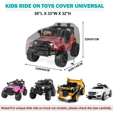 Universal Waterproof Ride On Car Cover Large 420D Heavy Duty Toy Car Cover For Power Wheels Jeep display with measurements