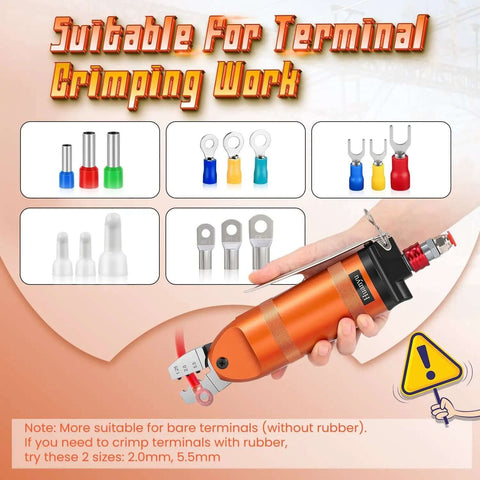 Beast Fast Pneumatic Wire Crimping Tool for Terminals 1.25mm to 5.5mm with displayed compatible connectors