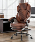 Big And Tall Heavy Duty Reclining Office Chair With Footrest 400 lb Capacity Brown Leather Executive Desk Chair