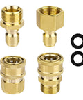 4-piece brass pressure washer adapter set, M22-14mm to 3/8in, quick-connect fittings with two rubber washers