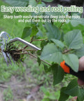 Heavy Duty Five Tooth Weeding Tool for Vegetables and Backyard Gardens, Durable All Steel Garden Weeder with Rubber Grip in use