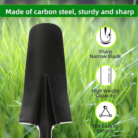 Heavy Duty Spade Shovel For Digging Transplanting And Draining With D Grip And Fiberglass Handle Alloy Steel Construction blade close-up
