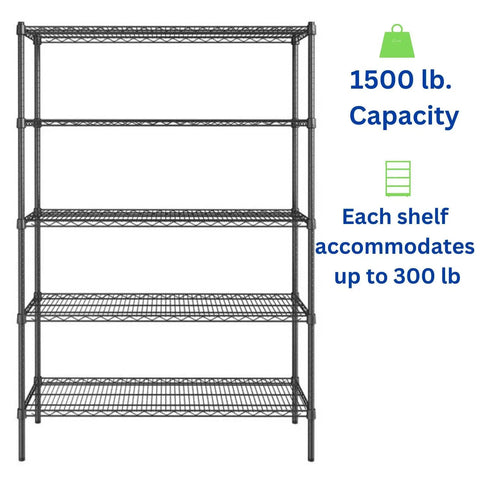 Beefy 5 Tier Metal Adjustable Freestanding Garage Storage Wire Shelving Unit 36 In W x 72 In H x 14 In D Heavy Duty Shelves Hold Up To 250 Lbs Each Ideal Tool And Part Rack For Garage Workshop And Home, black wire rack with 5 shelves