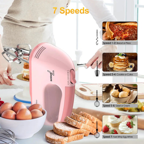 Hand Mixer Electric With Seven Speeds And Five Stainless Attachments Copper Motor Power Dishwasher Safe 304 Parts Whisk