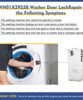Person demonstrating WH01X29528 Washer Door Lock Replacement Fits Whirlpool Maytag GE Appliances repair symptoms on a washing machine.