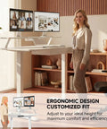 Woman using Electric Standing Desk With Drawers For Home Office 48 By 24 Inch Sit Stand Desk With Monitor And Laptop Stands