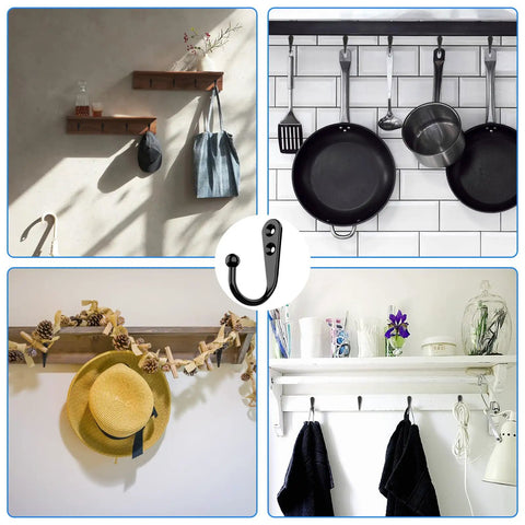 15 Piece Top Shelf Black Coat Hooks Super Solid Zinc Iron Wall Mounted Rack Rustproof Finish No Sweat Mounting Screw Kit For Closets Entryways Mudrooms And Bedroom Doors Easy Hanging Hardware