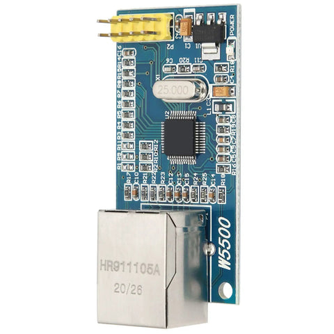 Close-up of W5500 Ethernet Module For Microcontrollers With Hardware TCP IP Stack And SPI Interface Ten And Hundred Mbps Auto Response Plug And Play Network Module For IoT Projects And Embedded Systems