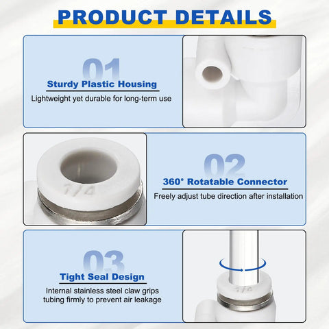 Product details of Two Pack 1 Quarter Inch Push To Connect 90 Degree Pneumatic Elbow Fittings White Plastic For Air Lines