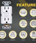 15 Amp GFCI Outlets 3 Pack with LED Indicator and Self Test features, including ETL Listed 125V 1875W, UL compliant white design.