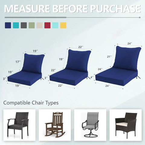 24x24 Inch Outdoor Chair Cushions Set Of 2 With Removable Washable Covers, Water Repellent And Fade Resistant, Non Slip Bottom With Straps