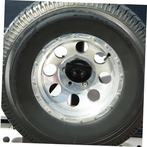 Spare Tire Bolt Clamp For Easy Replacement And Secure Fit On Honda CRV shown installed on a car wheel with chrome rim