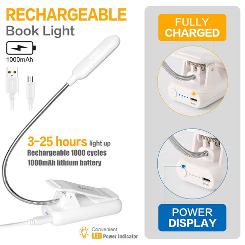 Clip On Book Light With Seven LEDs And Nine Color Temperature Modes Warm White Cool White Daylight Eye Care Lamp charging details.